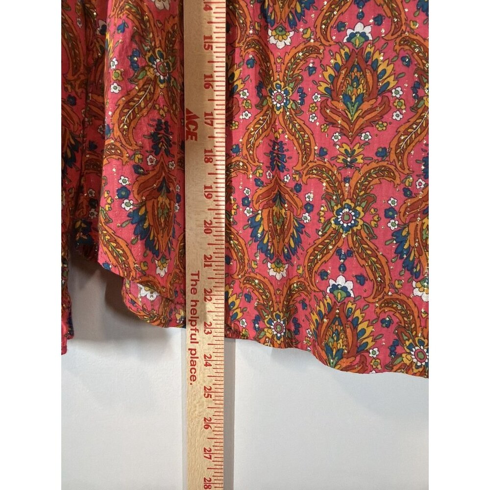 Talbots Petite SP Pink Paisley Floral Metallic Long Sleeve Ruffle Blouse Top - Picture 5 of 8